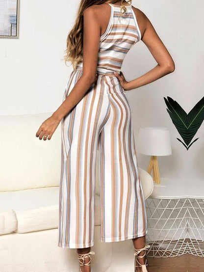 Printed Striped Sleeveless Jumpsuits