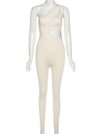 Solid Color Cut Out Sleeveless Jumpsuits