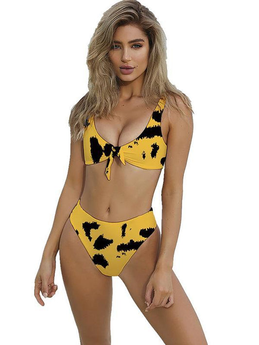Leopard Knot Front Bikinis Swimwear