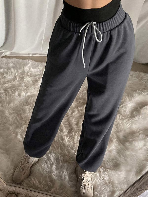 Loose Solid Color High-Waisted Casual Pants Bottoms