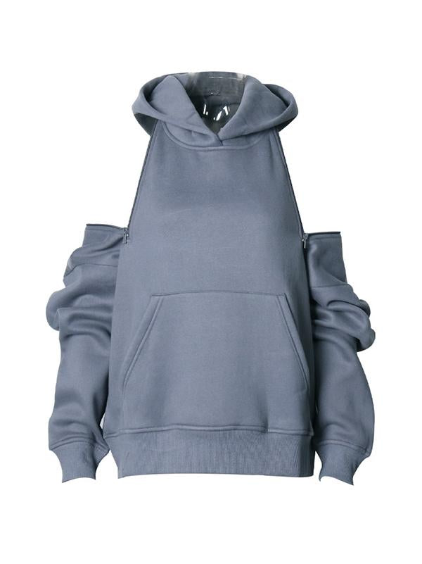Zipper Off-The-Shoulder Two Ways To Wear Plus Velvet Hoodies&Sweatshirt