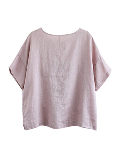 Original Linen Cartoon Printed Short Sleeve T-Shirts Tops