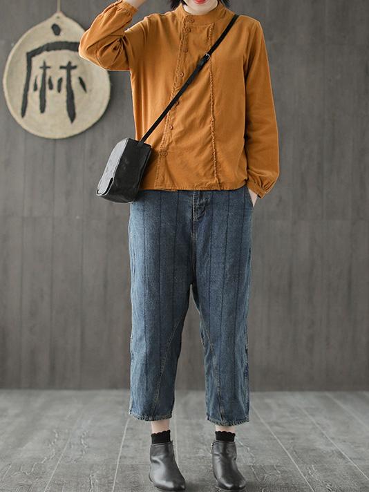 Corduroy Loose Fresh Solid Blouse Top