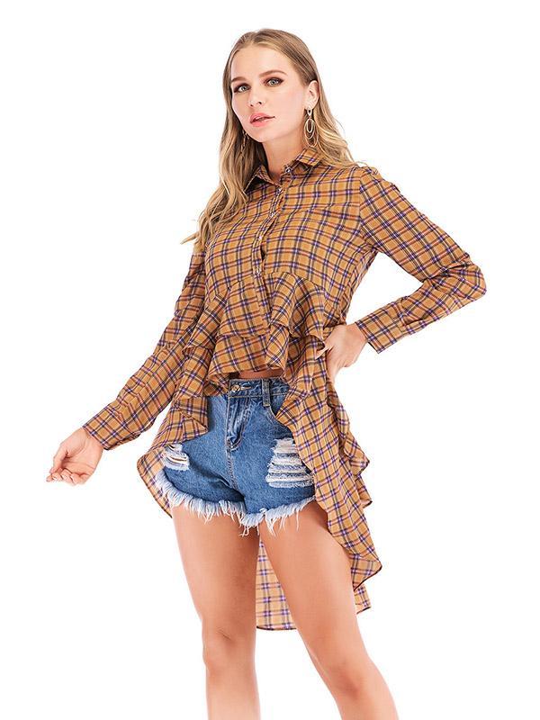 Vintage Plaid Mermaid Cropped Blouses&Shirts Tops