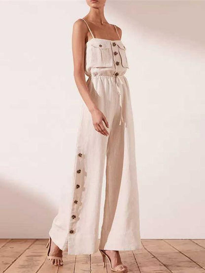 Fashion Casual Spaghetti-neck Fastener Jumpsuits