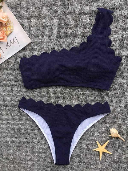 One Shoulder Scalloped Bikini Swimsuit