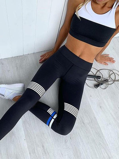 Spaghetti-neck Striped Printed Tank Sports Yoga Suit