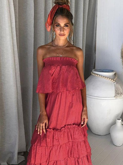 Solid Strapless Tiered Two-piece Dress