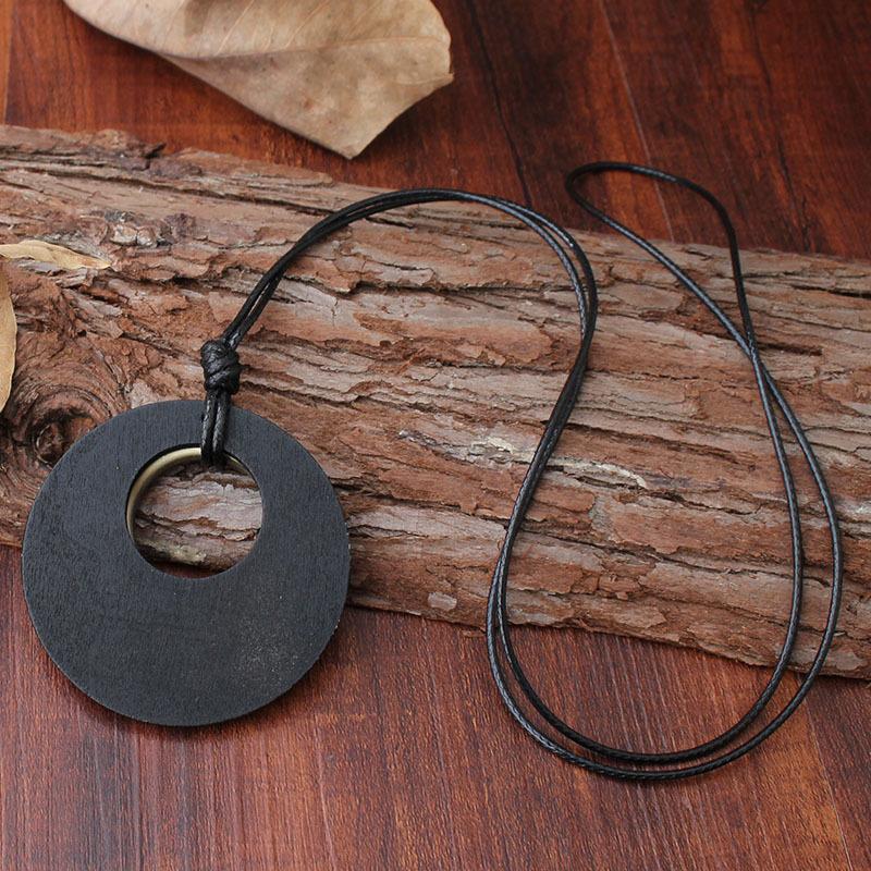 Buykud Two-Ring Pendant Long Wax Rope Necklace