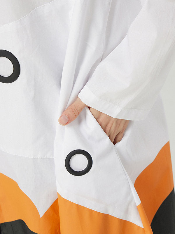 Original Buttoned Contrast Color Lapel Long Sleeves Midi Dress