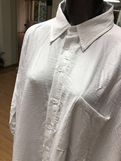 Urban Loose White Lapel Long Blouse