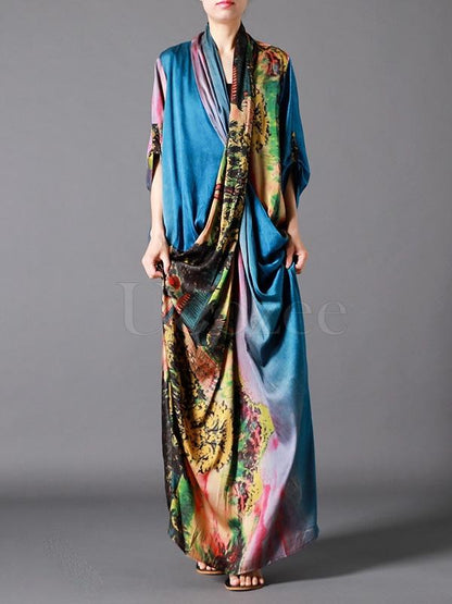 Casual Split-joint Silk Long Dress