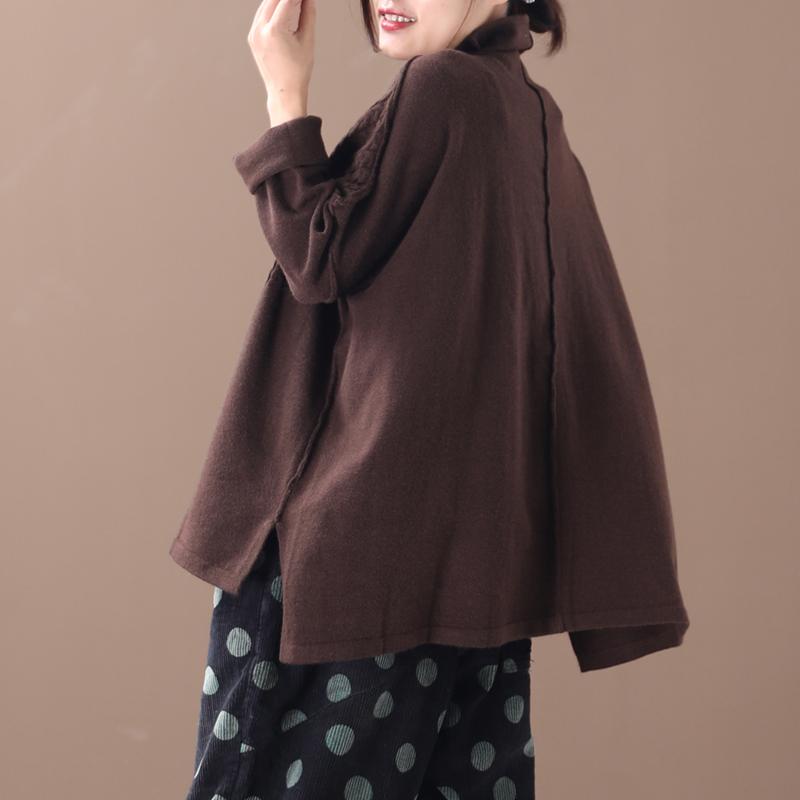 Buykud High Low Hem Solid Color Casual Sweater