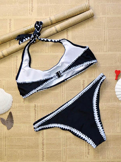 Halter-neck Contrast Bikini Swimsuit