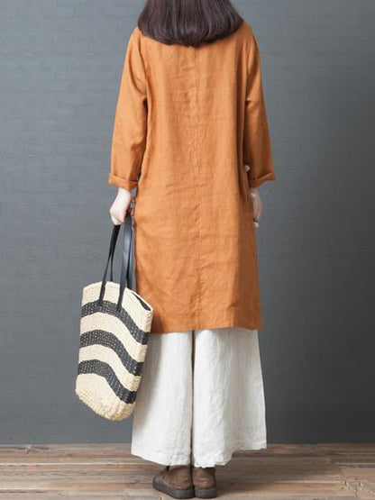 Solid Split-joint Round-neck Short Shirt Dress