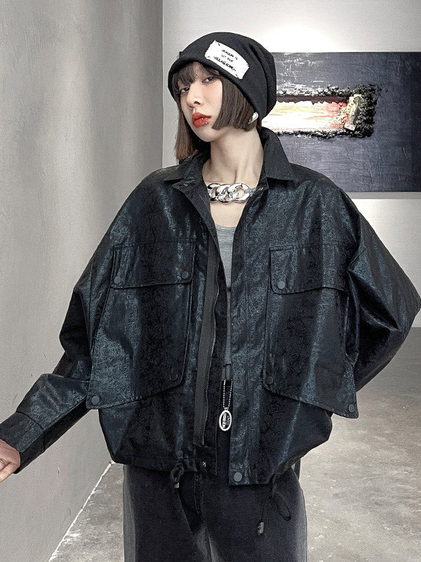 Original Stylish Cool Loose Split-Joint With Pocket Buttoned Drawstring Lapel Collar Long Sleeves Jacket Outwear