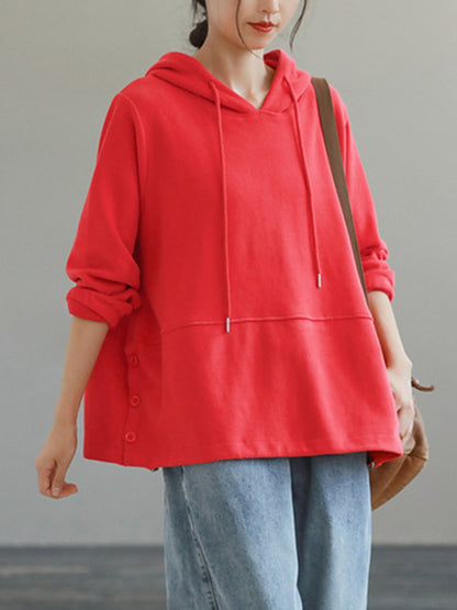 Casual Solid Color Long Sleeves Drawstring Hoodies