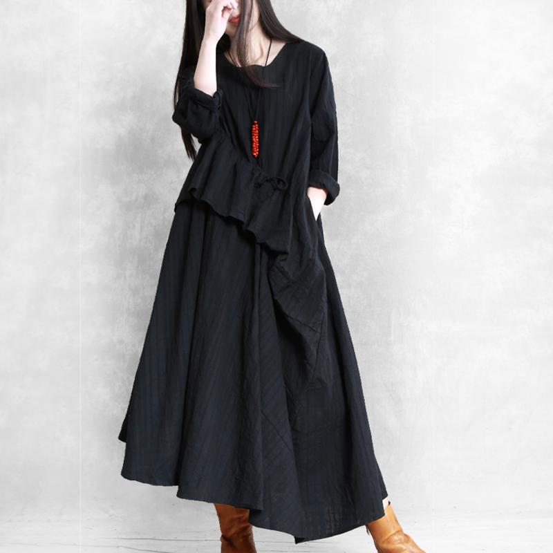 Buykud Drawstring Irregular Oblique Ruffle Loose Dress