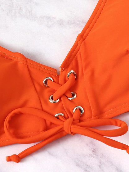 Knot Front Plain Bikinis Swimwear