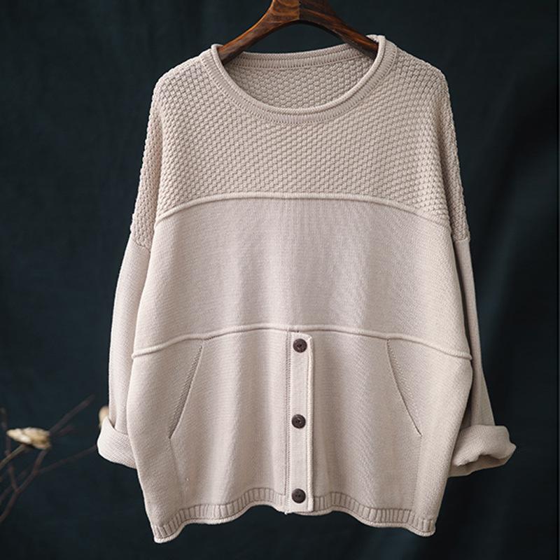 Round Neck Solid Color Knitted Shirt