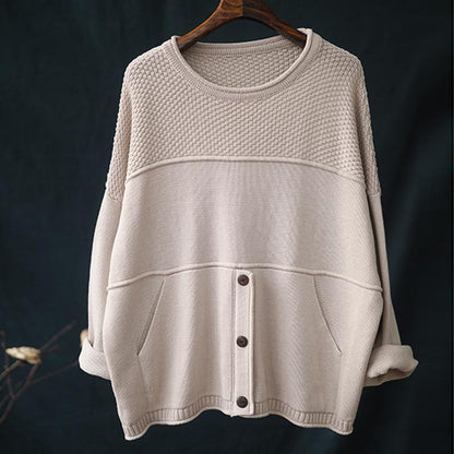 Buykud Round Neck Solid Color Knitted Shirt