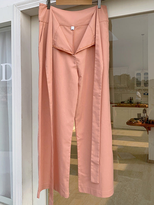 Simple 9 Colors Ramie Cotton Tied High-Waisted Pants