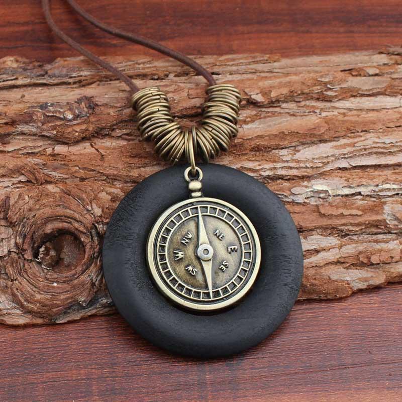 Buykud Alloy Compass Pendant Fashion Long Necklace