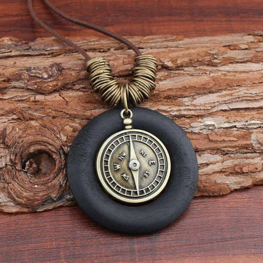 Buykud Alloy Compass Pendant Fashion Long Necklace