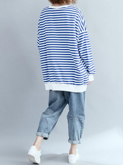 Loose Stripes Plus Size Printed Hoodies Top