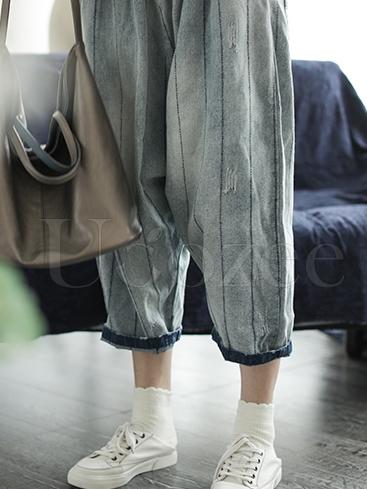 Retro Striped Wide-leg Jeans Pants