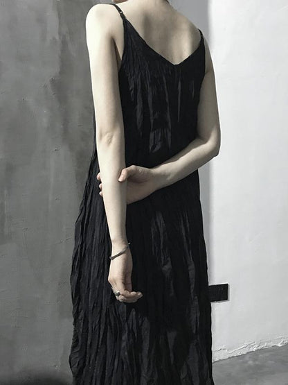 Simple Ruffled V-neck Sleeveless Long Dress