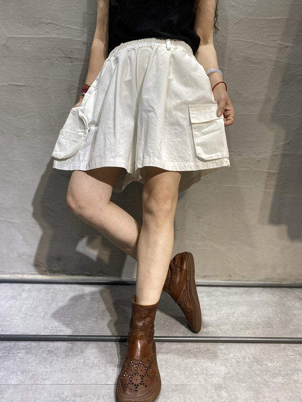 Casual With Pocket Solid Color Wide Leg Shorts