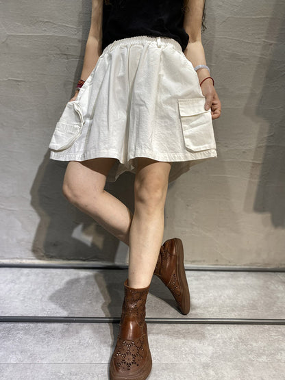 Casual With Pocket Solid Color Wide Leg Shorts