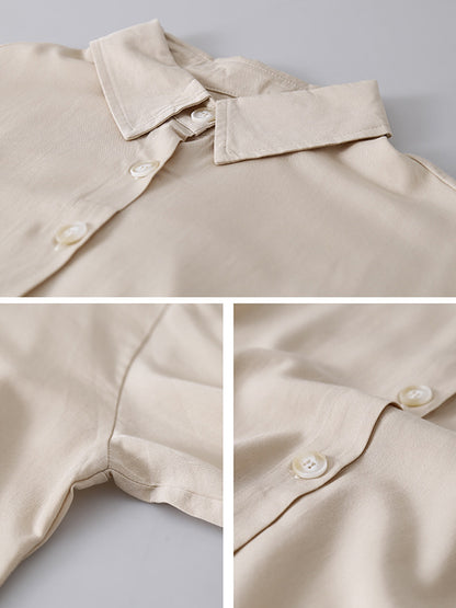 Simple Solid Color Buttoned Lapel Long Sleeves Shirt Dress