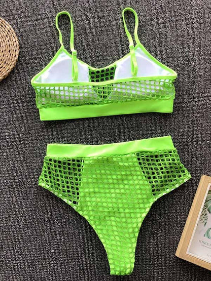 Plain Hollow Spaghetti-neck Bikini Swimsuit