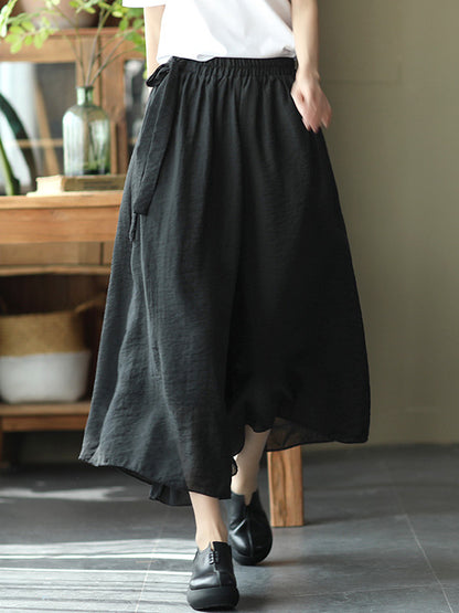 Casual Solid Color Split-Joint Wide Leg Capri-Pants