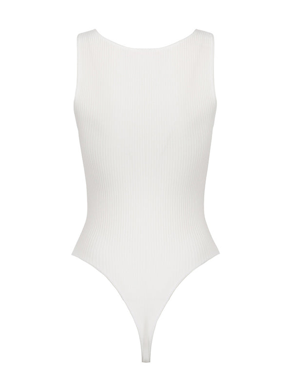 Solid Color Ribbed Simple Style One-Piece Swimwear