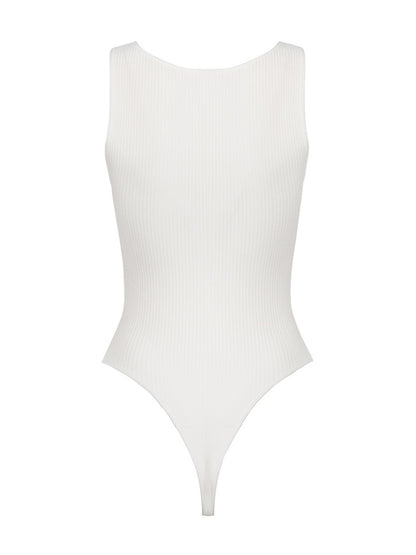 Solid Color Ribbed Simple Style One-Piece Swimwear