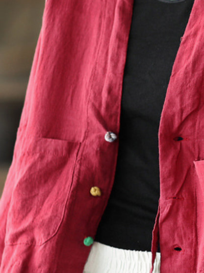 Casual V-Neck Linen Batwing Sleeves Outerwear