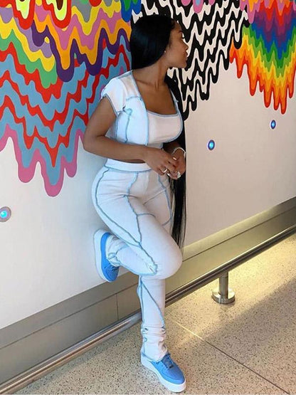 Fashion U-Neck Short Sleeves Yoga Suits