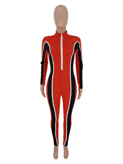 Fashion Casual Color-Block Sports Jumpsuits