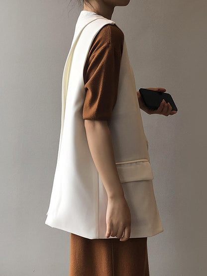 Urban Solid Color Split-Joint With Pocket Split-Back V-Neck Sleeveless Vest Outwear