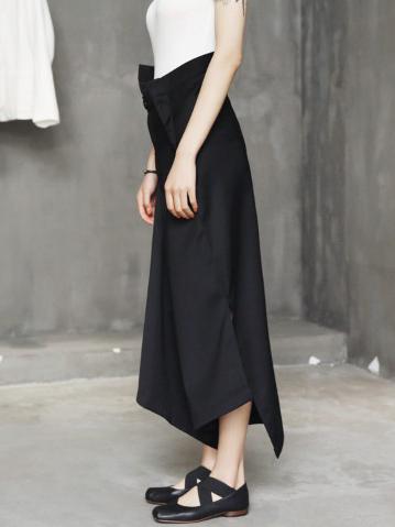 Black Cropped Wide-leg Three-quarter Pants