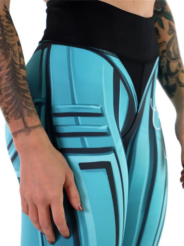 Geometric Print Peach Hip High Waist Yoga Leggings