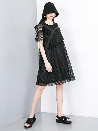 Original Split-joint Asymmetric Grid Short Dress