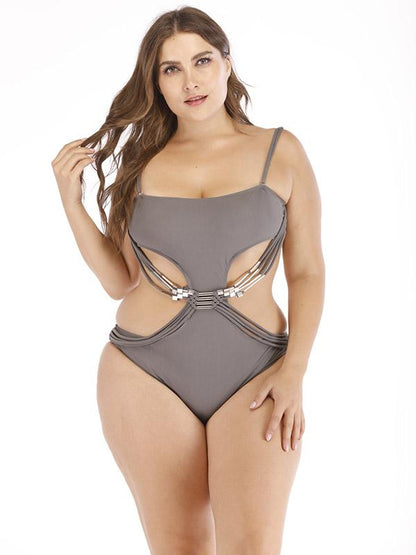 Solid Hollow Knitting One-piece Swimwear