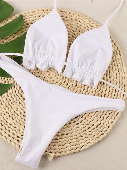 Ruffled Plain Bikinis Swimwear