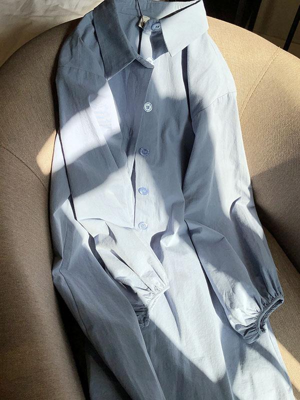 See-through Loose Solid Bloomers Shirt Mini Dresses