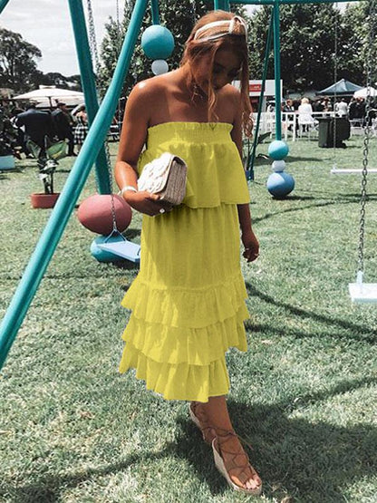 Solid Strapless Tiered Two-piece Dress
