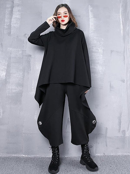 Black Loose Hollow High-waist Casual Pants